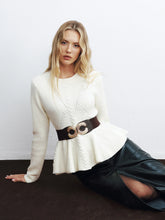 Peplum Cable-Knit Top with Wide Belt